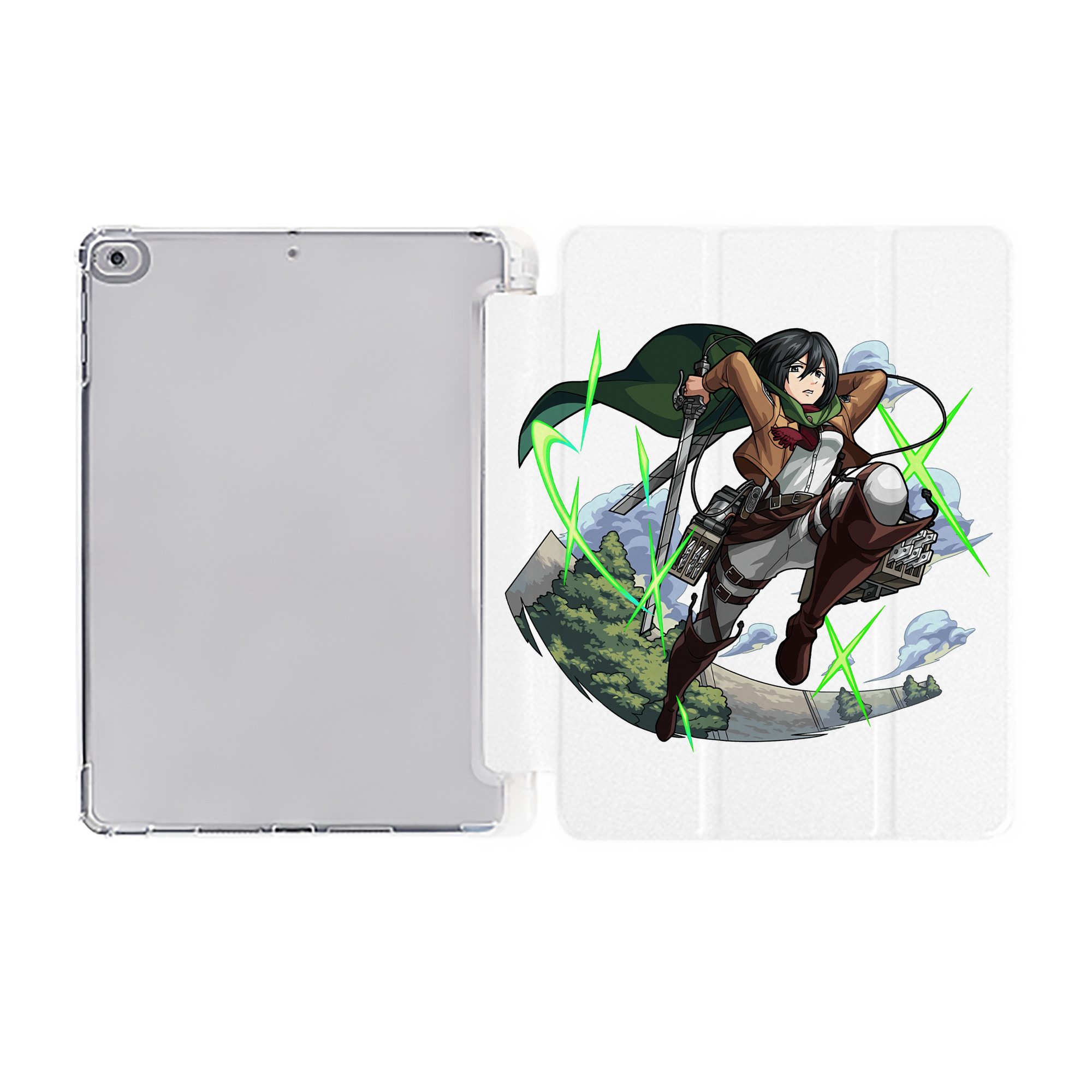 （画像用） 進撃の巨人 ミカサ·アッカーマン Attack on Titan Mikasa Ackerman IPad ケース ペン収納付き 三つ折りスタンド PUレザー×シリコン 対応機種9.5/10.5/10.9インチ